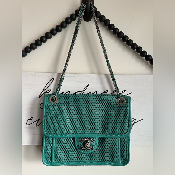CHANEL Handbags - CHANEL Up in the Air Medallion Flap Bag Perforated Purse Emerald Green HOST PICK